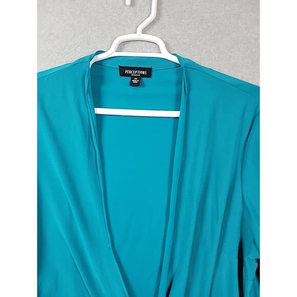 Perceptions Green 3/4 Gathered Sleeve Tie Front Cardigan Women's Plus 2X Stretch - Picture 3 of 13